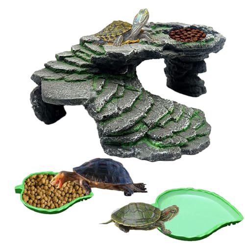 Schildkröten-Plattform, Schildkröte, Harz, Docking-Rampe, Schiefer mit Blatt, Schildkröte, Futterschale, Wasserschalen, ideal für Reptilien, Amphibien und Fische, 3 Stück Schildkröten-Plattform, Schildkröte, Harz, Docking-Rampe, Schiefer mit Blatt, Schildkröte, Futterschale, Wasserschalen, ideal für Reptilien, Amphibien und Fische, 3 Stück von BZCWHWY