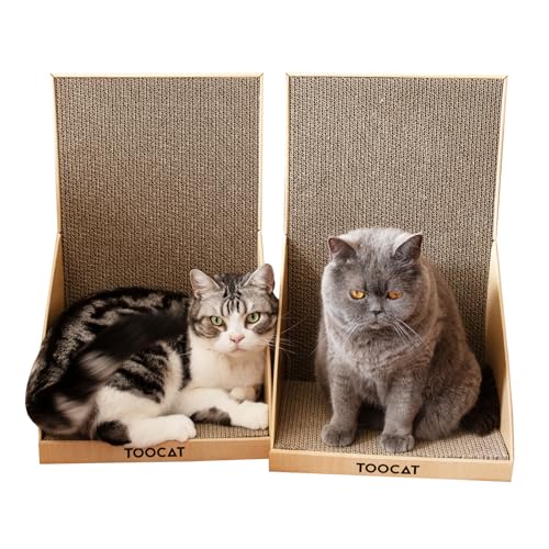 Kratzunterlage aus Karton für den Innenbereich, Lounge-Stuhl, L-förmiges, vertikales Katzenkratzbrett, Katzenspielzeug für Hauskatzen, ein Kartonbett mit einer Box zum Sammeln von Abfallstoffen (2 von BZQCRT