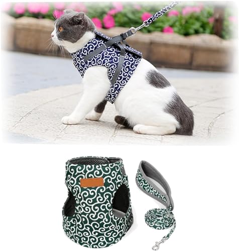 2023 Weste for Katzen, Hunde, Geschirr und Leine, Anti-Break-Away-Brustgurt, Katzenkleidung / 966 (Color : Green, Size : S) von BZVCRTYKL