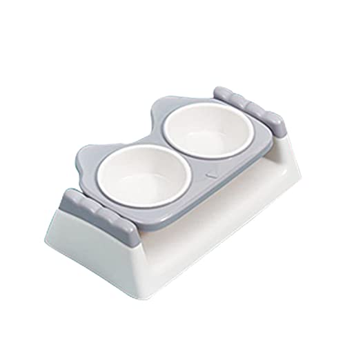 Futternäpfe for Katzen, kleine Hunde, Welpen, Verstellbarer, erhöhter Hundenapfständer aus Bambus, um 15° geneigter Katzenfutternapf, doppelte Katzennäpfe /141 (Color : One Color, Size : Grey) von BZVCRTYKL