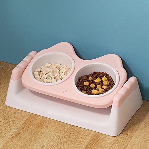 Futternäpfe for Katzen, kleine Hunde, Welpen, Verstellbarer, erhöhter Hundenapfständer aus Bambus, um 15° geneigter Katzenfutternapf, doppelte Katzennäpfe /141 (Color : One Color, Size : Pink) von BZVCRTYKL