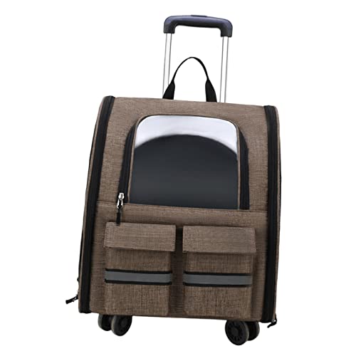 Katzen-Trolley-Rucksack, Haustier-Rollen mit Rad, Hundehütte mit Griff, Tragetasche for Hunde, kleine Katzen, Wandern, Transport, Reisen, Violett/388(Color:Khaki) von BZVCRTYKL