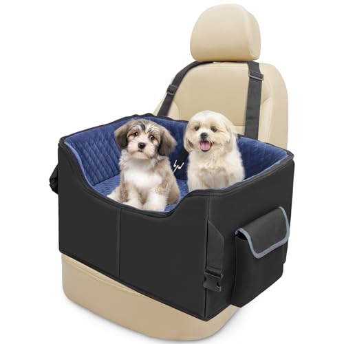 Babenest Hunde Autositz, Sehr Stabiler Auto Erhöhter mit Sicherheitsgurt für Kleine oder Mittlere Hunde Reisen, Waschbarer und Große Kapazitäter Auto Hundekorb für Vorder und Rück (Royal Blue, M) von Babenest