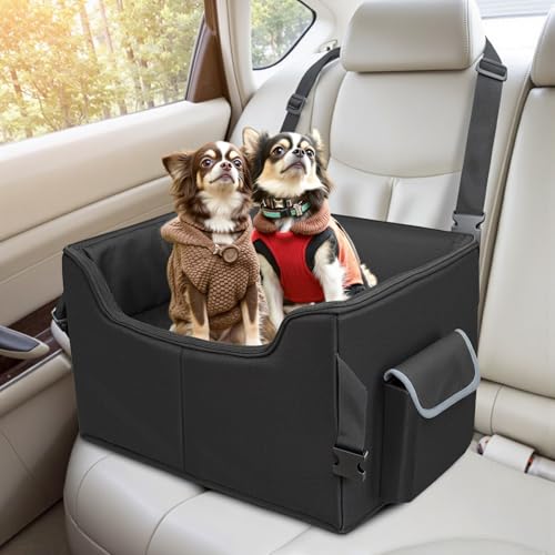 Babenest Hunde Autositz, Extra Stabiler Auto Erhöhter für Kleine und Mittlere Hunde Reisen, Waschbarer und Große Kapazitäter Verstärkter Hundekorb mit Sicherheitsgurt für Vorder und Rück (Schwaz, M) von Babenest