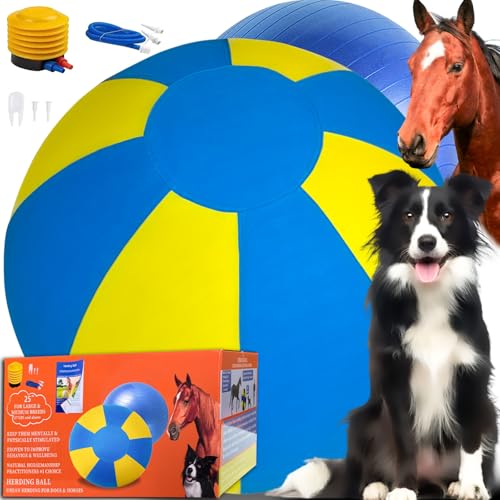 Herding Ball für Hunde, Pferdeball mit Abdeckung, 63,5 cm große Hundehüttenbälle mit Pumpe, Pferde-Hundespielzeug zum Spielen, Hürdenball/Hörball mit kostenlosem Trainingsanleitung (evtl. nicht in von BabieDtOyG