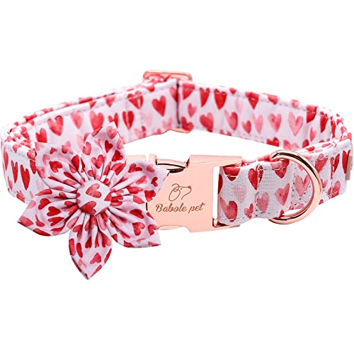 2023 Neues Valentinstag Hundehalsband Blumenkrawatte Babole Haustier, Weiß Rot Pink Liebe Rüdenhalsband mit Sicherheits-Metallschnalle, M-Halsumfang 34.3 cm,55.9 cm 9 cm von Babole Pet