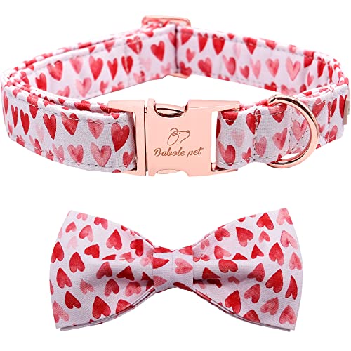 2023 Valentinstag Hundehalsband Fliege Babole Haustier, Weiß Rot Rosa Liebe Rüden Hundehalsband mit Sicherheits-Metallschnalle, L-Halsumfang 40.6 cm,61.6 cm 0 cm von Babole Pet