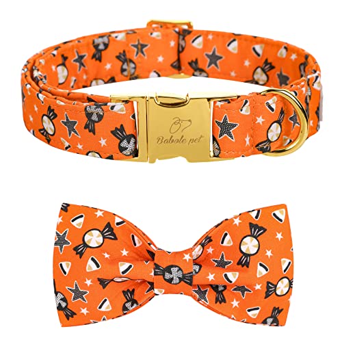 Babole Pet Halloween-Hundehalsband, Fliege, dick, orange, Süßigkeiten, Pentagramm, männlicher Hundehalsband, mit Sicherheits-Metallschnalle, XS-Halsumfang 20.3 cm,30.5 cm von Babole Pet