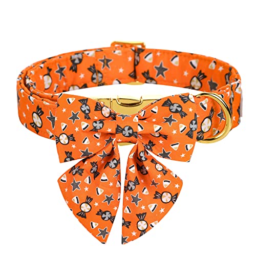 Babole Pet Halloween-Hundehalsband, dick, orangefarben, Pentagramm, männlich, mit Sicherheits-Metallschnalle, verstellbare Welpenhalsbänder für kleine, S-Ausschnitt 25.4 cm,40.6 cm von Babole Pet