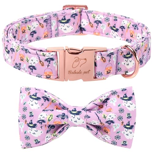 Babole Pet Halloween-Hundehalsband mit Fliege – niedliches lila Zauberer-Geist-Hundehalsband, verstellbare Metallschnalle, Fliege Halsband für kleine, mittelgroße und große Jungen, Mädchen, Hunde, XS von Babole Pet