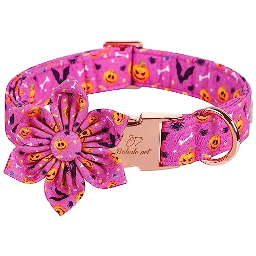 Babole Pet Haloween Hundehalsband mit Blumen-Krawatte, lila böser Kürbis, Hundehalsbänder für große Hunde, verstellbar, Baumwolle, Haustierhalsband mit rotgoldener Metallschnalle, L Babole Pet Haloween Hundehalsband mit Blumen-Krawatte, lila böser Kürbis, Hundehalsbänder für große Hunde, verstellbar, Baumwolle, Haustierhalsband mit rotgoldener Metallschnalle, L von Babole Pet