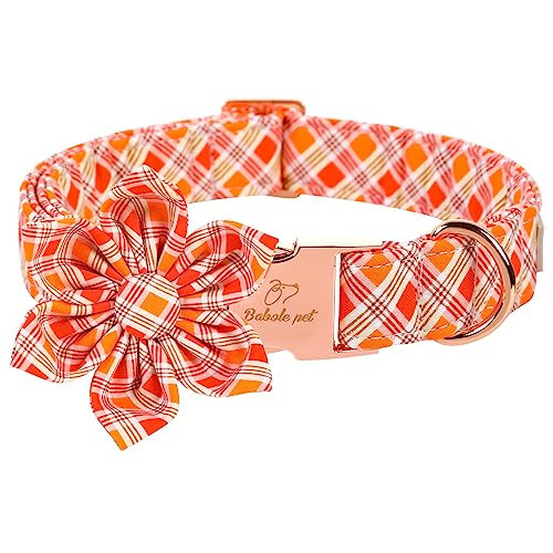 Babole Pet Hundehalsband, Blumen-Krawatte, orange gestreift, kariert, mit Sicherheits-Metallschnalle, verstellbare Welpenhalsbänder für kleine, mittelgroße und große Hunde, XL, Halsumfang 40,6 - 66 cm von Babole Pet