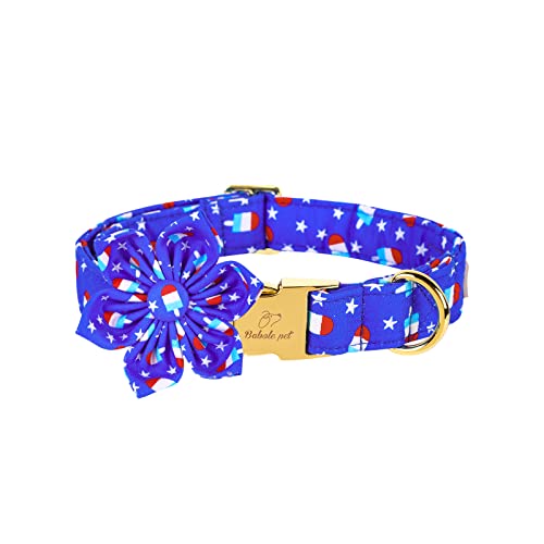 Babole Pet Hundehalsband mit Blumenbindung, blaues Sommer-Eis am Stiel, verstellbar, patriotisches Halsband für kleine, mittelgroße und große Hunde, Größe S von Babole Pet