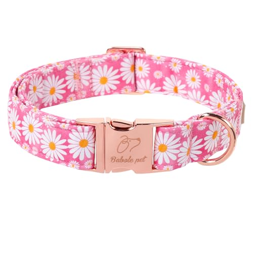 Babole Pet Hundehalsband mit niedlichem Gänseblümchen-Motiv, für weibliche Haustiere, mit Metallschnalle, weich, verstellbar, Designer-Hundehalsband für kleine, mittelgroße und große Hunde, Größe L von Babole Pet