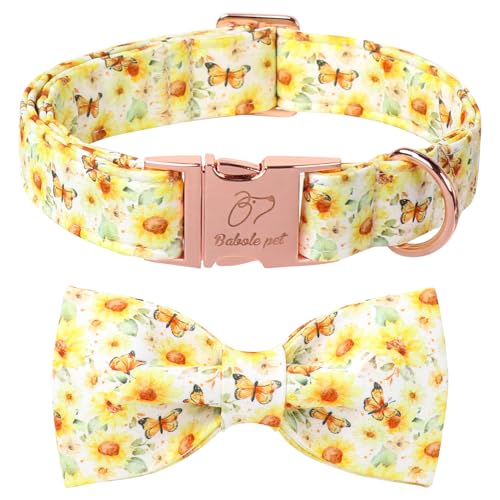 Babole Pet Hundehalsband mit Blumenmuster und Fliege, verstellbar, gelbe Sonnenblumen-Fliege, atmungsaktiv, Komfort, Frühling-Sommer-Hundehalsband für kleine, mittelgroße und große Hunde, Größe S Babole Pet Hundehalsband mit Blumenmuster und Fliege, verstellbar, gelbe Sonnenblumen-Fliege, atmungsaktiv, Komfort, Frühling-Sommer-Hundehalsband für kleine, mittelgroße und große Hunde, Größe S von Babole Pet