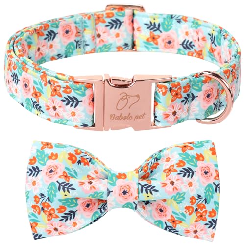 Babole Pet Hundehalsband mit Blumenmuster und Fliege, verstellbar, hellblau, mit Fliege, atmungsaktiv, Komfort, Frühling-Sommer, Hundehalsband für kleine, mittelgroße und große Hunde, Größe M Babole Pet Hundehalsband mit Blumenmuster und Fliege, verstellbar, hellblau, mit Fliege, atmungsaktiv, Komfort, Frühling-Sommer, Hundehalsband für kleine, mittelgroße und große Hunde, Größe M von Babole Pet