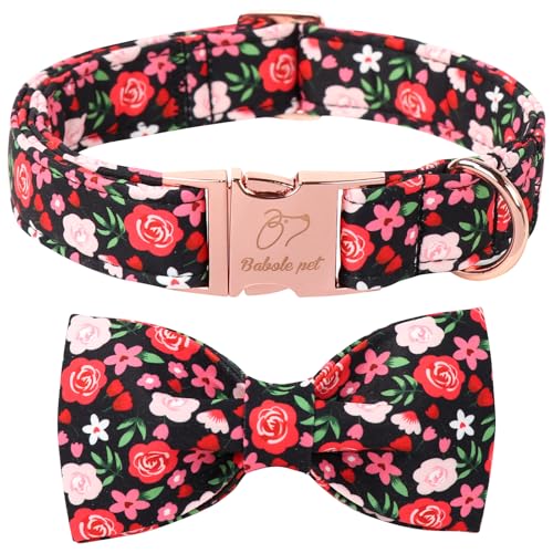 Babole Pet Hundehalsband mit Blumenmuster und Fliege, verstellbar, schwarz, mit Fliege, atmungsaktiv, Komfort, Frühling-Sommer, Hundehalsband für kleine, mittelgroße und große Hunde, Größe XL Babole Pet Hundehalsband mit Blumenmuster und Fliege, verstellbar, schwarz, mit Fliege, atmungsaktiv, Komfort, Frühling-Sommer, Hundehalsband für kleine, mittelgroße und große Hunde, Größe XL von Babole Pet