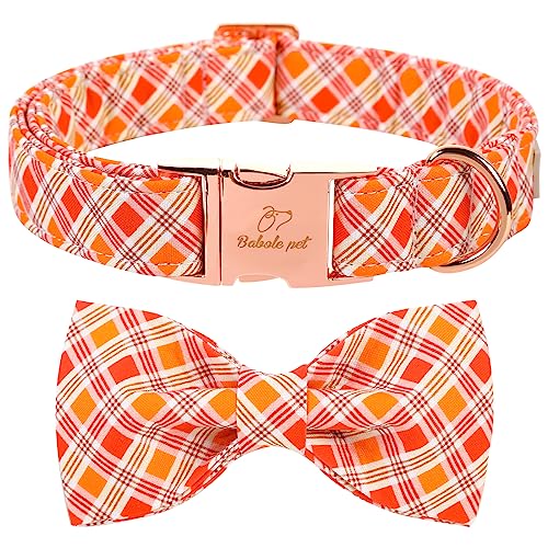 Babole Pet Hundehalsband mit Fliege, Orange gestreift, kariert, mit Sicherheits-Metallschnalle, verstellbare Welpenhalsbänder für kleine, mittelgroße und große Hunde, M, Halsumfang 34,3 cm - 55,9 cm von Babole Pet