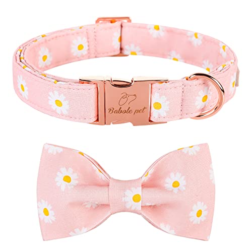 Babole Pet Hundehalsband mit Fliege, rosa Gänseblümchen-Blumen-Hundehalsband mit Sicherheits-Metallschnalle, verstellbare Welpenhalsbänder für kleine, Halsumfang 40.6,66 cm von Babole Pet