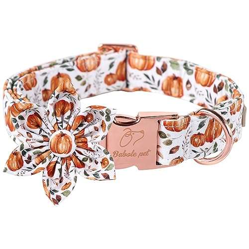 Babole Pet Hundehalsband mit Fliege und Blume, verstellbar, für Jungen und Mädchen, kleiner Hund, Baumwolle, Roségold, Metallschnalle, weißer Kürbis, bedruckt, Größe S Babole Pet Hundehalsband mit Fliege und Blume, verstellbar, für Jungen und Mädchen, kleiner Hund, Baumwolle, Roségold, Metallschnalle, weißer Kürbis, bedruckt, Größe S von Babole Pet