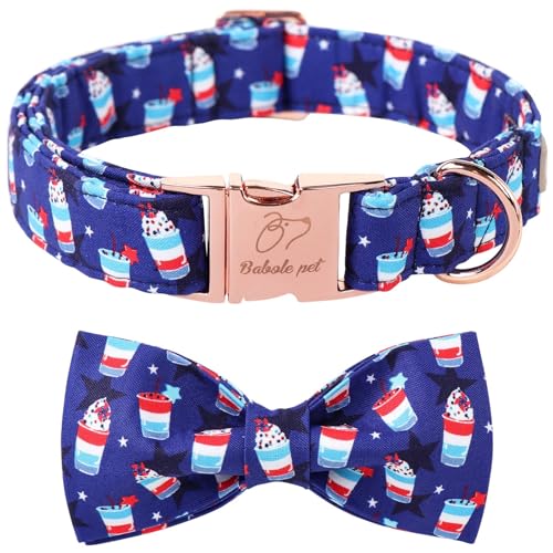 Babole Pet Hundehalsband mit Fliege zum 4. Juli, patriotisches Hundehalsband mit amerikanischer Flagge, blauer Stern, Eisbecher, Sommerfliege, Halsband für kleine, mittelgroße und große Hunde, Größe Babole Pet Hundehalsband mit Fliege zum 4. Juli, patriotisches Hundehalsband mit amerikanischer Flagge, blauer Stern, Eisbecher, Sommerfliege, Halsband für kleine, mittelgroße und große Hunde, Größe von Babole Pet
