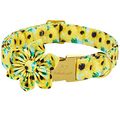 Babole Pet Hundehalsband mit gelber Sonnenblumen-Krawatte, Baumwoll-Hundehalsband mit Sicherheits-Metallschnalle, verstellbare Welpenhalsbänder für kleine, Halsumfang 20.3 cm,40.6 cm von Babole Pet