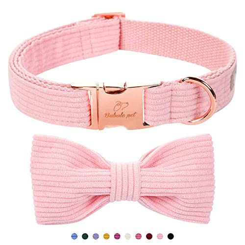 Babole Pet Premium Pink Hundehalsband mit Fliege, doppellagiges Cord-Hundehalsband mit Sicherheits-Metallschnalle, verstellbare Welpenhalsbänder für kleine, M-Halsumfang 34.3 cm,55.9 cm von Babole Pet