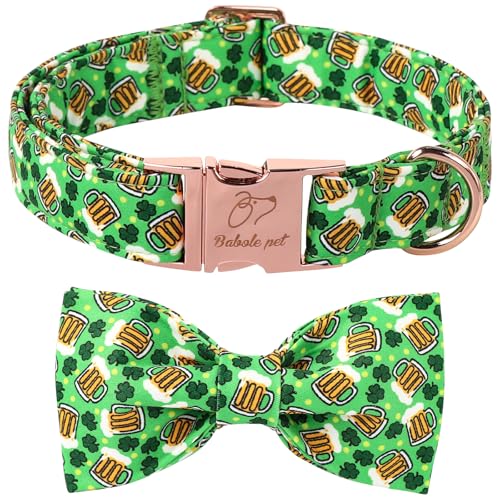 Babole Pet St. Patricks Day Hundehalsband mit Fliege – Baumwolle, Bierklee, Grün, Fliege, Hundehalsband, verstellbar, strapazierfähig, Urlaubs-Hundehalsband für kleine, mittelgroße und große Hunde, Babole Pet St. Patricks Day Hundehalsband mit Fliege – Baumwolle, Bierklee, Grün, Fliege, Hundehalsband, verstellbar, strapazierfähig, Urlaubs-Hundehalsband für kleine, mittelgroße und große Hunde, von Babole Pet