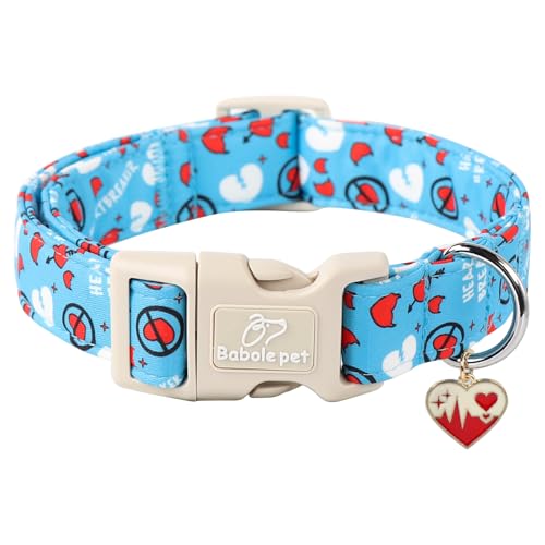 Babole Pet Valentines Hundehalsband, blaues Herz, niedliches Herz bedruckt, mit Schnellverschluss-Schnalle aus Kunststoff, für Jungen und Mädchen, Größe S Babole Pet Valentines Hundehalsband, blaues Herz, niedliches Herz bedruckt, mit Schnellverschluss-Schnalle aus Kunststoff, für Jungen und Mädchen, Größe S von Babole Pet