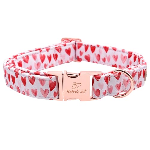 Babole Pet Valentinstags-Hundehalsband für mittelgroße Hunde, Weiß, Rot, Rosa, Liebe, männliches Hundehalsband mit Sicherheits-Metallschnalle, verstellbares Welpenhalsband für kleine, große Jungen und von Babole Pet