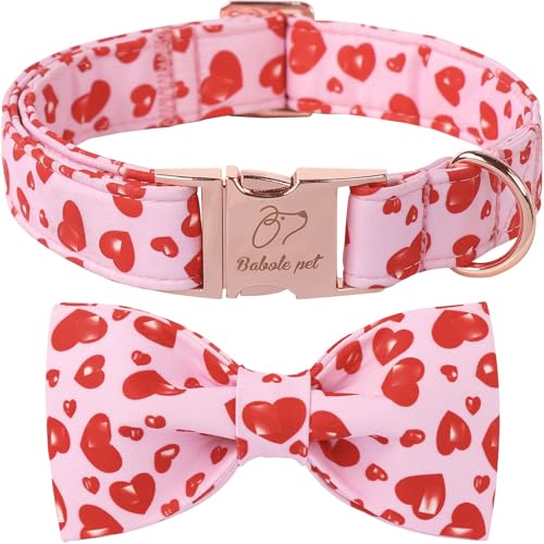 Babole Pet Valentinstags-Hundehalsband mit Fliege, Baumwolle, rosa Hundehalsband mit rotem Herz, niedliches Mädchenhalsband mit Fliege und Metallschnalle, verstellbar, Größe M Babole Pet Valentinstags-Hundehalsband mit Fliege, Baumwolle, rosa Hundehalsband mit rotem Herz, niedliches Mädchenhalsband mit Fliege und Metallschnalle, verstellbar, Größe M von Babole Pet