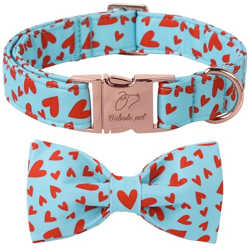 Babole Pet Valentinstags-Hundehalsband mit Schleife, rotes Herzmuster, blaue Fliege, Hundehalsband, verstellbar, strapazierfähig, Valentinstags-Hundehalsband für kleine, mittelgroße und große Hunde, L Babole Pet Valentinstags-Hundehalsband mit Schleife, rotes Herzmuster, blaue Fliege, Hundehalsband, verstellbar, strapazierfähig, Valentinstags-Hundehalsband für kleine, mittelgroße und große Hunde, L von Babole Pet
