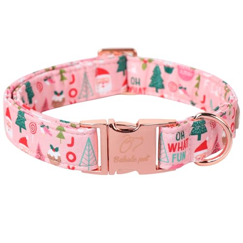 Babole Pet Weihnachtliches Hundehalsband für kleine Hunde, rosa Hundehalsband mit Sicherheits-Metallschnalle, verstellbare Welpenhalsbänder für mittelgroße und große Hunde, Jungen, Mädchen, männliche von Babole Pet