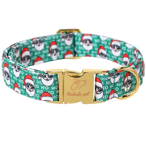 Babole Pet Weihnachtliches Hundehalsband für mittelgroße Hunde, grünes Weihnachtsmann-Hundehalsband mit Sicherheits-Metallschnalle, verstellbare Welpenhalsbänder für kleine, große Hunde, Jungen, von Babole Pet
