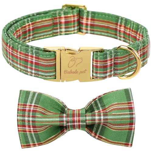 Babole Pet Weihnachtliches Hundehalsband für mittelgroße Hunde mit Fliege, grünes Hundehalsband mit Sicherheits-Metallschnalle, verstellbare Welpenhalsbänder für kleine, große Hunde, Jungen, Mädchen, von Babole Pet