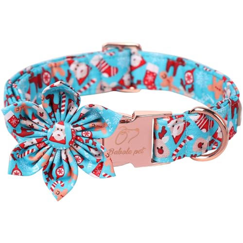 Babole Pet Weihnachts-Hundehalsband für große Hunde mit Blumen-Krawatte, blaues Hundehalsband mit Sicherheits-Metallschnalle, verstellbares Welpenhalsband für kleine, mittelgroße Hunde, Jungen und Babole Pet Weihnachts-Hundehalsband für große Hunde mit Blumen-Krawatte, blaues Hundehalsband mit Sicherheits-Metallschnalle, verstellbares Welpenhalsband für kleine, mittelgroße Hunde, Jungen und von Babole Pet