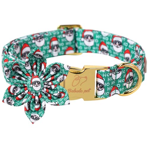 Babole Pet Weihnachts-Hundehalsband für große Hunde mit Blumen-Krawatte, grünes Hundehalsband mit Sicherheits-Metallschnalle, verstellbares Welpenhalsband für kleine, mittelgroße Hunde, Jungen und Babole Pet Weihnachts-Hundehalsband für große Hunde mit Blumen-Krawatte, grünes Hundehalsband mit Sicherheits-Metallschnalle, verstellbares Welpenhalsband für kleine, mittelgroße Hunde, Jungen und von Babole Pet