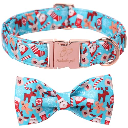 Babole Pet Weihnachts-Hundehalsband für große Hunde mit Fliege, blaues Hundehalsband mit Sicherheits-Metallschnalle, verstellbares Welpenhalsband für kleine, mittelgroße Hunde, Jungen und Mädchen, Babole Pet Weihnachts-Hundehalsband für große Hunde mit Fliege, blaues Hundehalsband mit Sicherheits-Metallschnalle, verstellbares Welpenhalsband für kleine, mittelgroße Hunde, Jungen und Mädchen, von Babole Pet