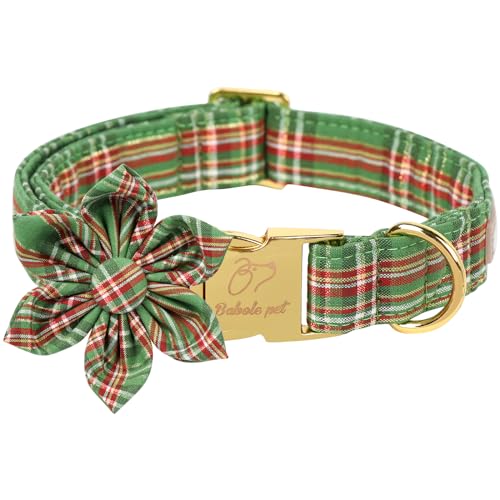 Babole Pet Weihnachts-Hundehalsband für kleine Hunde mit Blumenbindung, grünes Hundehalsband mit Sicherheits-Metallschnalle, verstellbare Welpenhalsbänder für mittelgroße und große Hunde, Geschenk für von Babole Pet