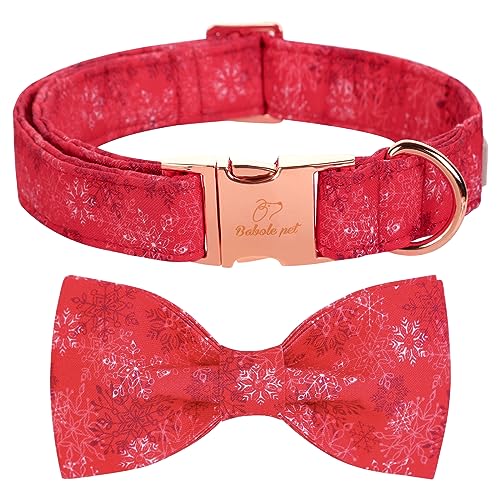 Babole Pet Weihnachts-Hundehalsband mit Fliege, rotes Schneeflocken-Hundehalsband mit Sicherheits-Metallschnalle, verstellbare Welpenhalsbänder für kleine, Halsumfang 34.3 cm,55.9 cm von Babole Pet