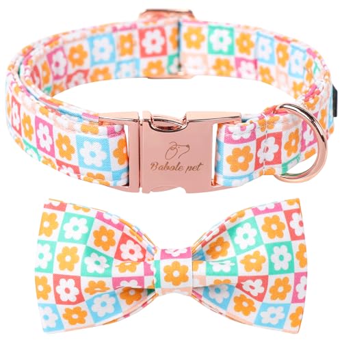 Hundehalsband für Frühling und Sommer, Baumwolle Hundehalsband mit Schleife mit Sicherheits-Metallschnalle, verstellbares Welpenhalsband für kleine, mittelgroße und große Hunde XS Hundehalsband für Frühling und Sommer, Baumwolle Hundehalsband mit Schleife mit Sicherheits-Metallschnalle, verstellbares Welpenhalsband für kleine, mittelgroße und große Hunde XS von Babole Pet