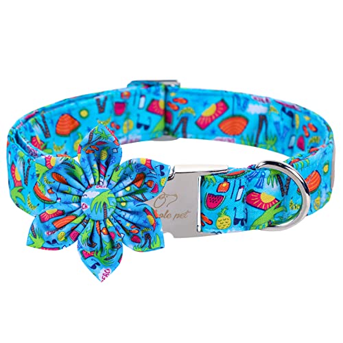 Premium-Hundehalsband mit Strandblumen-Krawatte, Baumwolle, Hundehalsband mit Sicherheits-Metallschnalle, verstellbare Welpenhalsbänder für kleine, Halsumfang 40.6 cm,66 cm von Babole Pet