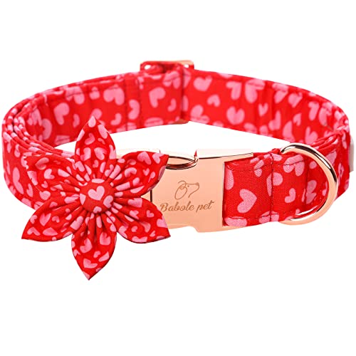 Premium Valentinstag Hundehalsband Blumenkrawatte Babole Haustier, rosa rot Liebe Rüden Hundehalsband mit Sicherheits-Metallschnalle, XS-Halsumfang 20.3 cm,30.5 cm von Babole Pet