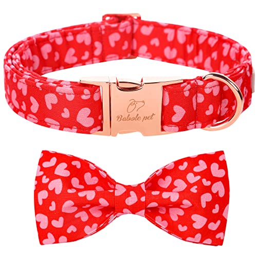 Premium Valentinstag Hundehalsband Fliege Babole Haustier, rosa rot Liebe Rüden Hundehalsband mit Sicherheits-Metallschnalle, verstellbare Welpenhalsbänder für kleine, L-Halsumfang 40.6 cm,61 cm von Babole Pet