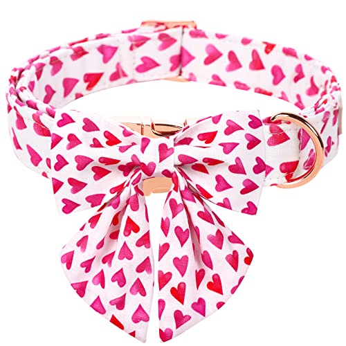 Premium Valentinstag Hundehalsband Krawatte Babole Haustier Weiß Rot Love Rüden Hundehalsband mit Sicherheits-Metallschnalle, verstellbare Welpenhalsbänder für kleine, XL-Halsumfang 40.6 cm,66 cm von Babole Pet