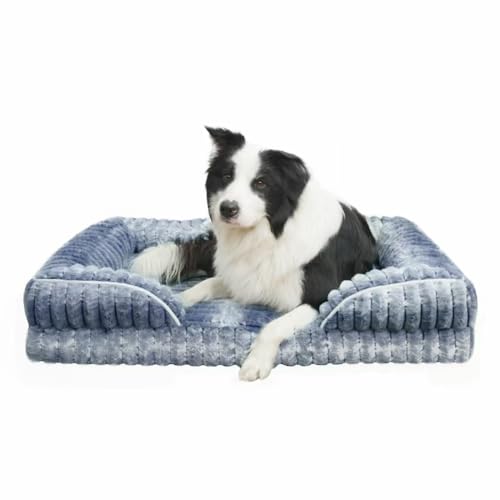 Baby beast Surround-Hundebett, wasserdicht, Memonry Foam, Größe XL, Plüsch, rutschfest und Eierkisten-Schaumstoff, Couchbett mit waschbarem, abnehmbarem Bezug, Khaki-Tigerstreifen (hellgrau, normale von Baby beast