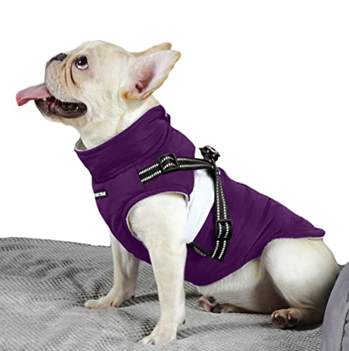 BabyDog Hundemantel mit Fleece-Futter, Geschirr mit Ring, verstellbarer Reißverschluss ohne Ärmel (L, 199 violett) von BabyDog