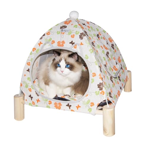Babyezz Katzen- und Hundehängematte, Haustier-Tipi-Haus, abnehmbares tragbares Haustierbett, geeignet für Katzen und kleine Hunde (Vierblatt-Blumen-Tipi-Haus) von Babyezz
