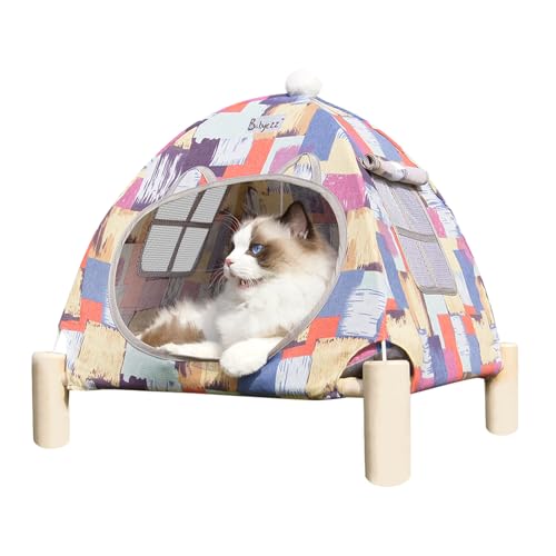 Katzen- und Hundehängematte, Holz-Katzenhängematte, erhöhtes Kühlbett, abnehmbar, tragbar, für drinnen und draußen, geeignet für Katzen und kleine Hunde (bunte Blöcke) von Babyezz