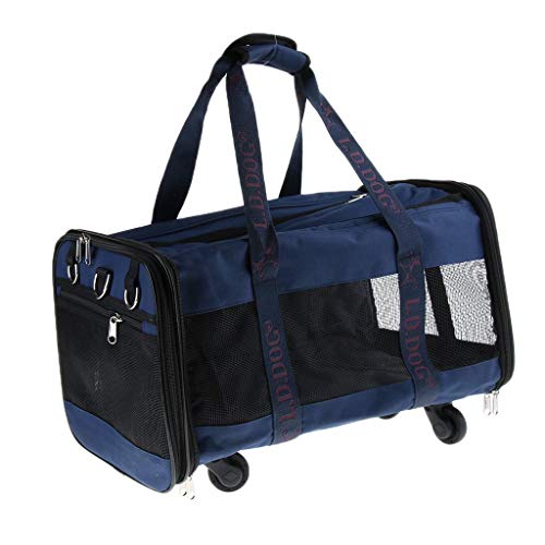 Backbayia 50 x 30 x 28 cm Transporttasche mit Rollen für Hunde, Transporttasche für Haustiere, Blau von Backbayia